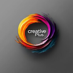 Aufkleber - Creative Plus: Abstract Colorful Brush Stroke Circle Logo Design on Gray Background with Depth and Texture
