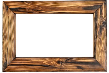 Empty wooden picture frame, isolated on white background, for design use