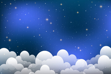 Wall Mural - glowing night sky filled with sparkling stars, blue gradient, and soft clouds, creating a magical ce