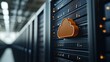 © Aku - Orange cloud icon on server rack.