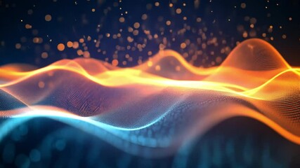 Poster - Fluid Energy: A vibrant, flowing illustration of energy in motion. This captivating image features a dynamic display of curves, illuminated by a gradient of bright colors, against a dark background.