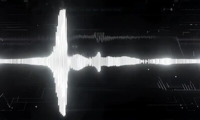 Poster - Digital waveform pulses with linear symmetry on a dark, futuristic backdrop