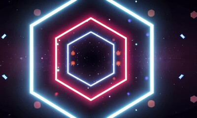 Poster - Neon hexagon abstract art with glowing lines and particle effects