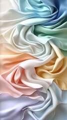 Poster - A colorful piece of fabric with a rainbow pattern. The colors are bright and vibrant, creating a cheerful and lively mood. The fabric is rolled up, showcasing its unique design and texture
