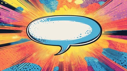 Wall Mural - Vibrant comic book style speech bubble on a colorful pop art background showcasing dynamic colors and playful design elements ideal for creative projects or presentations