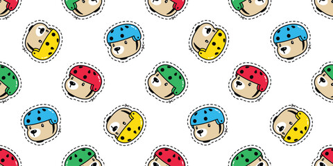 Wall Mural - bear seamless pattern polar bear helmet skateboard extreme sport vector teddy face cutting sticker d