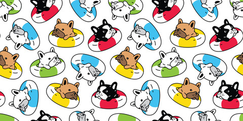 Wall Mural - dog seamless pattern french bulldog inflatable swimming ring pool beach ocean puppy vector pet breed
