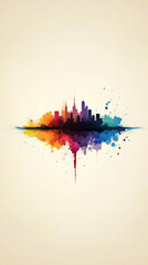 Poster - A colorful cityscape with a splash of paint on the left side. The city is full of buildings and has a vibrant atmosphere
