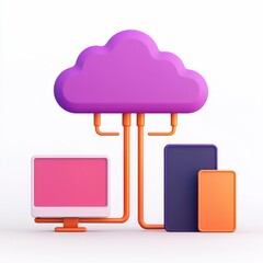 Poster - Colorful cloud computing concept with devices connected. Represents modern digital storage and data sharing.