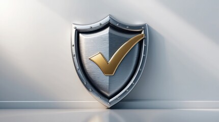 Digital security emblem featuring a checkmark within a shield design.