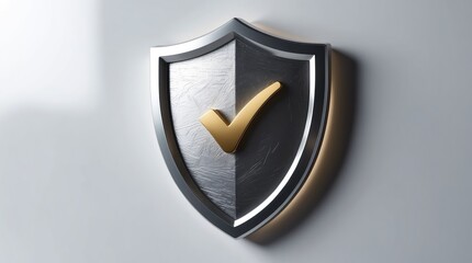 Digital security emblem featuring a checkmark within a shield design.