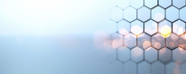 Poster - A minimalist design featuring hexagonal patterns and soft bokeh lights, creating a modern and sophisticated atmosphere.
