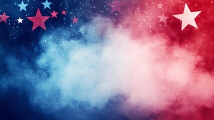Wall Mural - smokey background with stars and red and blue gradient with copy space