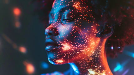 Poster - This person experiences the effects of genetic enhancements in a high-tech setting.