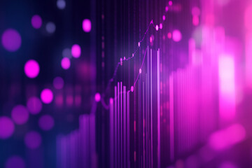 Poster - Abstract background with purple and pink glowing bars and a rising line graph, symbolizing growth, success, and positive trends in business or finance