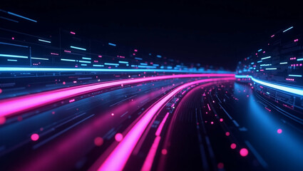 Poster - Captivating Futuristic Data Stream Visualization with Neon Lines and Circuitry