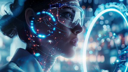 Poster - This scientist analyzes genetic data in a high-tech lab, focusing on youth extension methods.