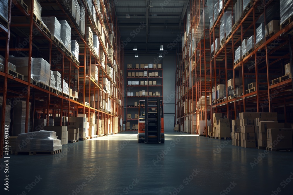 Warehouse Interior Filled with Shelves Stacked with Cardboard Boxes and ...