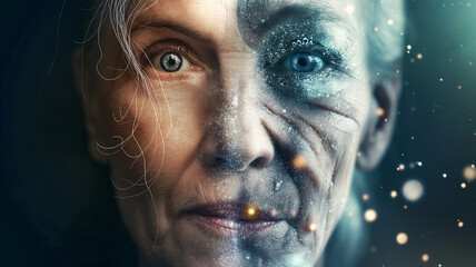 Aufkleber - The artwork highlights genetic engineering and its impact on youth preservation.