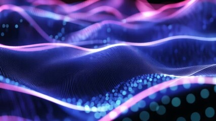 Poster - Abstract Flow: A vibrant and dynamic abstract background featuring flowing waves and particles in shades of blue, purple, and pink, creating a sense of energy and movement. 