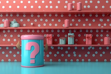 Poster - a colorful room displaying a curious question mark on a can