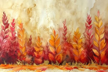 Poster - a colorful watercolor painting of autumnal plants and leaves