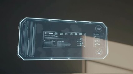 Poster - Futuristic holographic interface display with dynamic data transition in modern technology setting