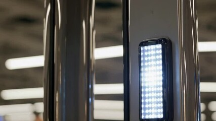 Poster - Dynamic led light reflections on metallic surface in modern indoor setting