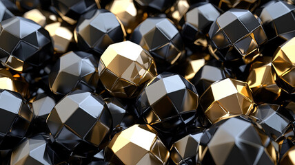 Poster - Abstract 3D black and gold geometric spheres background