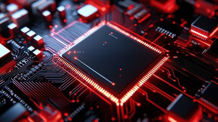 Poster - Close-up of a circuit board with glowing red LED lights and intricate components.