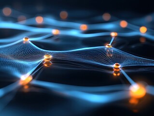Poster - Abstract digital network with glowing nodes and interconnected lines.