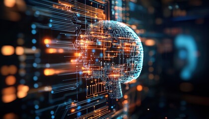 Poster - Futuristic digital brain with glowing circuitry representing artificial intelligence.