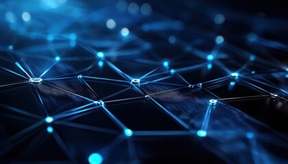 Fototapete - Abstract technology background with glowing blue nodes and connecting lines.