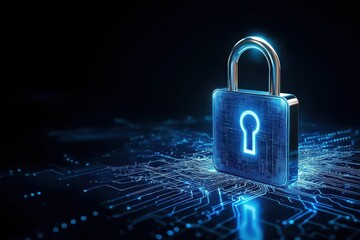 Poster - Digital padlock symbolizing cybersecurity and data protection.
