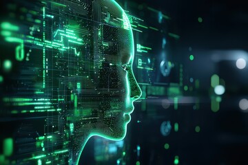 Aufkleber - Futuristic digital representation of a robot head with neon circuits.