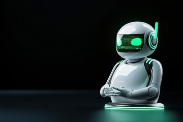 Poster - A sleek, futuristic robot figure with glowing green accents against a dark background.