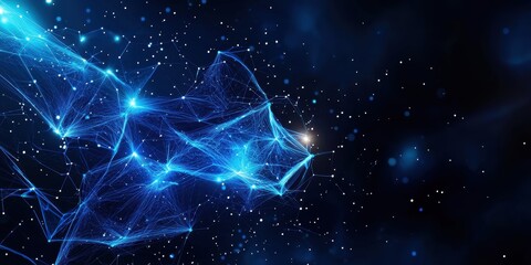 Poster - Abstract blue network connections with glowing points on a dark background.