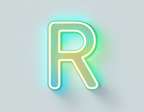A letter of 3D floating neon letters in vibrant colors, isolated on a white background