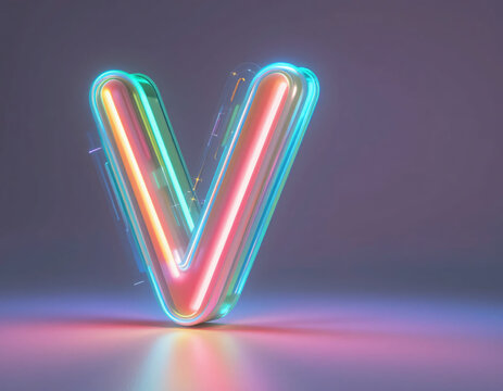 A letter of 3D floating neon letters in vibrant colors, isolated on a white background