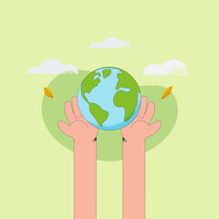 Aufkleber - Hand holding Earth Globe. Earth Day. The concept of sustainable development for business, ecology and environment protection. Flat vector illustration.
