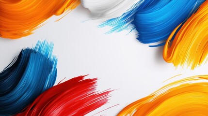 Poster - Vibrant paint strokes in blue, orange, red, and white on a clean background.