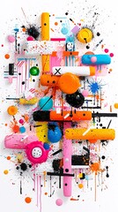 Poster - Abstract textural explosion, chaotic interplay of oil pastels, ink drips, and burned paper edges, dynamic composition, layered distress textures, urban grunge meets classical painting,