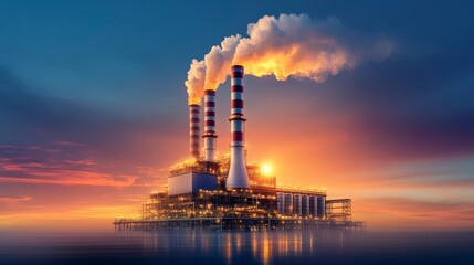 Poster - Advanced IoT Environmental Monitoring Solutions for Factories at Sunset with Smoke Stacks