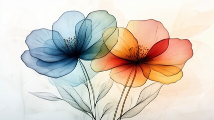 Poster - Elegant Pastel Botanical Line Art with Soft Floral Elements in Watercolor Style