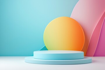 Poster - Colorful abstract stage with pastel hues and geometric shapes.