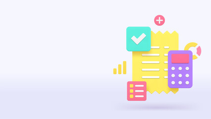 Poster - Budget tax accounting receipt financial analyzing banner copy space vector illustration. Analysis calculating finance data examining chart graph control accountancy strategy plan payment bill invoice