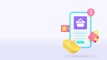 Poster - Online shopping supermarket marketplace smartphone application banner copy space vector illustration. Internet store shop market order purchase buying business commercial retail mobile phone app