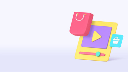 Poster - Blog vlog shopping shop store video marketing advertising banner copy space vector illustration. Social media promo internet announcement online communication technology digital commercial strategy
