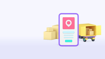 Poster - Delivery courier service smartphone tracking application banner copy space vector illustration. Cargo shipping transportation international import export global retail online shopping mobile phone app