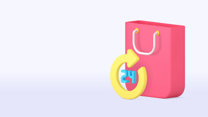 Poster - 24 hours shopping always available shop store supermarket banner copy space vector illustration. Commercial retail order purchase buying goods accessibility service customer assistance
